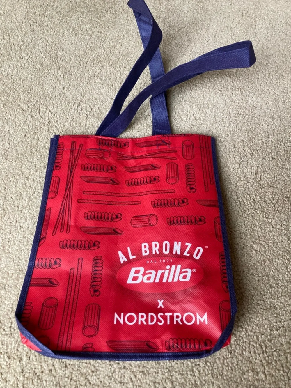 Nordstrom Barilla x Al Bronzo branded Reusable Tote 9.5”x12” - Red & Navy